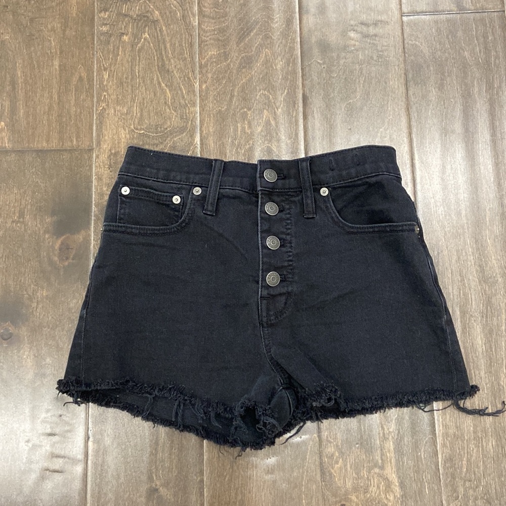 Madewell High Waisted 4 Button Black Denim Shorts
